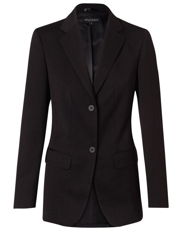 Womens PolyViscose Stretch Two Buttons Mid Length Jacket [M9206 - Black]
