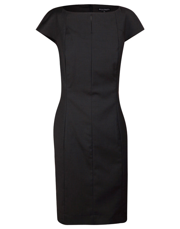 Ladies Wool Blend Stretch Cap Sleeve Dress [M9281 - Charcoal]