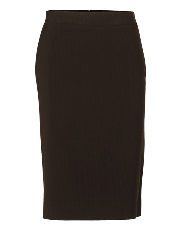Womens PolyViscose Stretch Stripe Mid Length Lined Pencil Skirt [M9472 - Black / Charcoal]