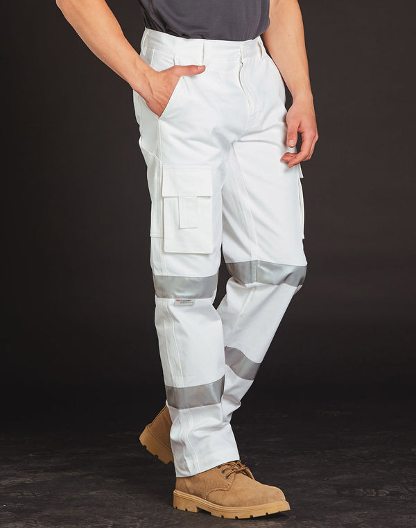 Mens White Safety Pants With Biomotion Tape Configuration [WP18HV]