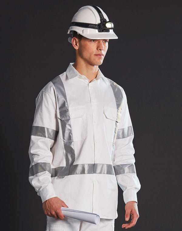 Mens White Safety Shirt With X Back Biomotion Tape Configuration [WT09HV - White]